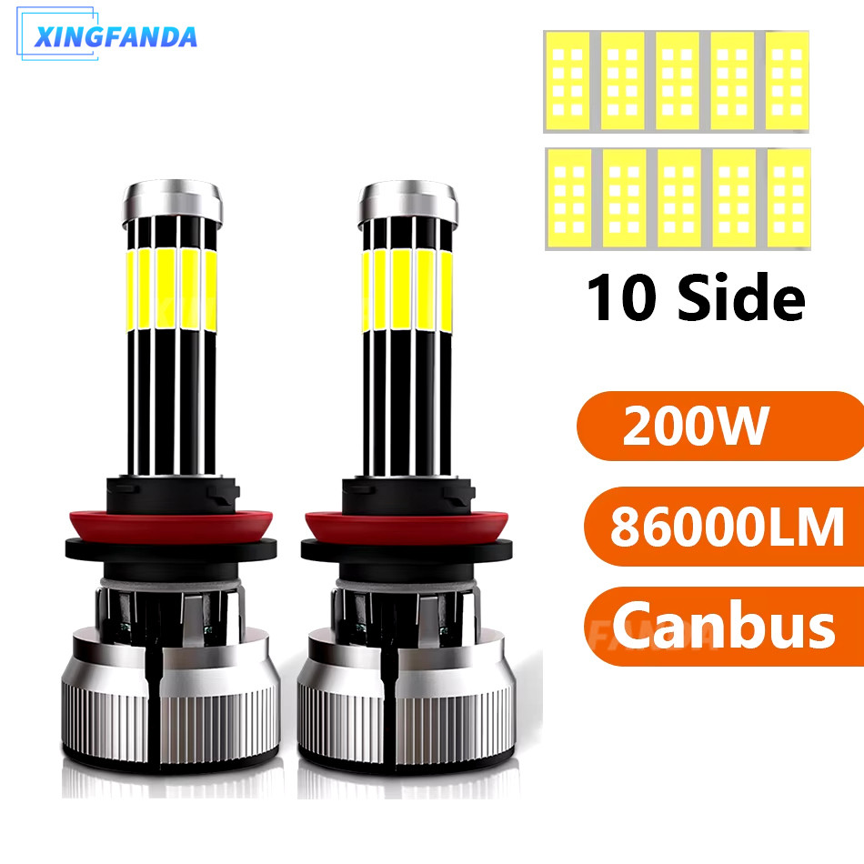 Đèn Led H7 10 Mặt H4 Đèn Led 200W 86000LM H11 H9 H8 Đèn Pha Ô Tô 9005 HB3 9006 HB4 6000K Bóng Đèn Tự