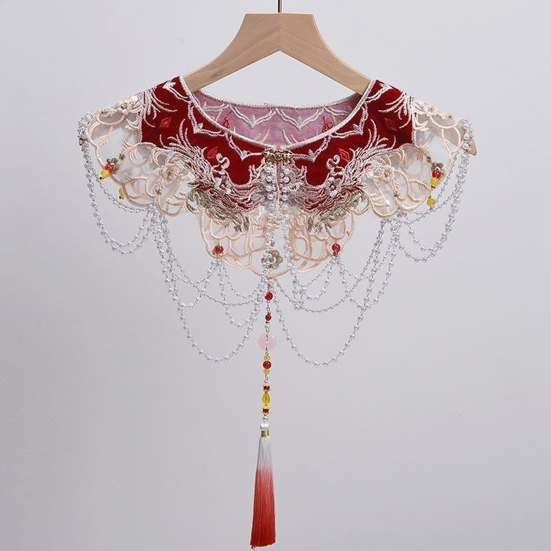 Red Bridal Exquisite Toast Clothing National Style Cloud Shoulder Country Detachable Collar Tassel W