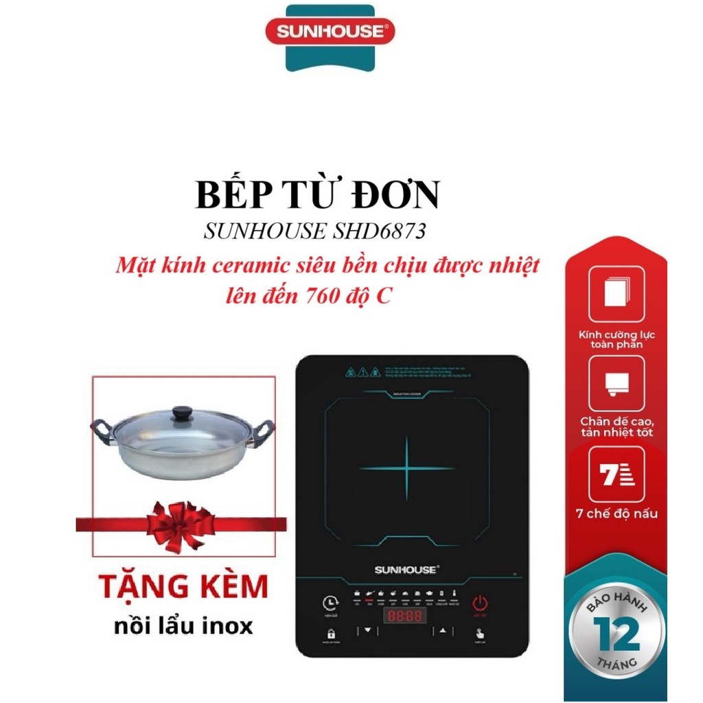 BẾP TỪ ĐƠN SUNHOUSE SHD6873_Tặng Kèm Nồi Lẩu Inox