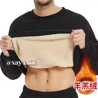 SAY CHIC M-5XL Áo nam giữ nhiệt nam Áo thun dài tay màu đen dày lót lông cơ bản ấm áp cho nam