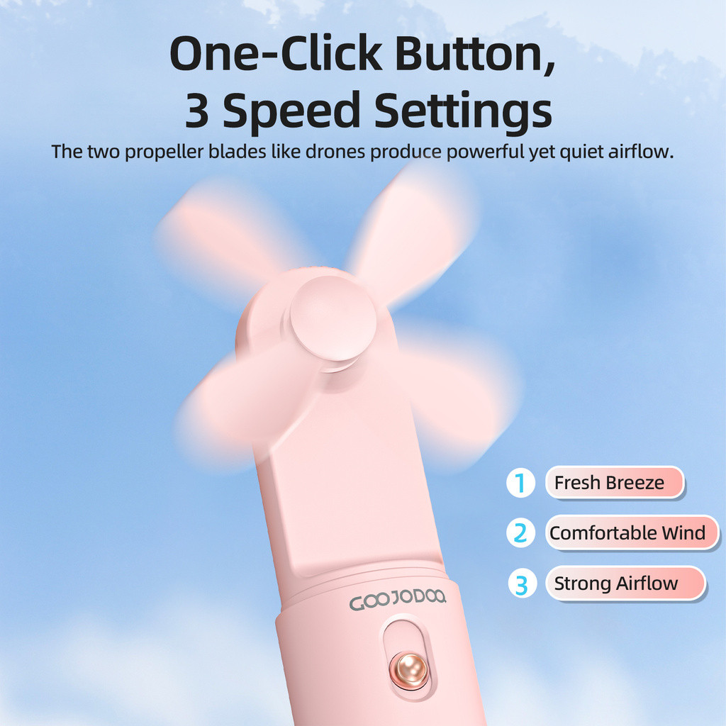 Quạt mini cầm tay GOOJODOQ, 3 tốc độ, cánh quạt bền bỉ sạc Type-c | BigBuy360 - bigbuy360.vn