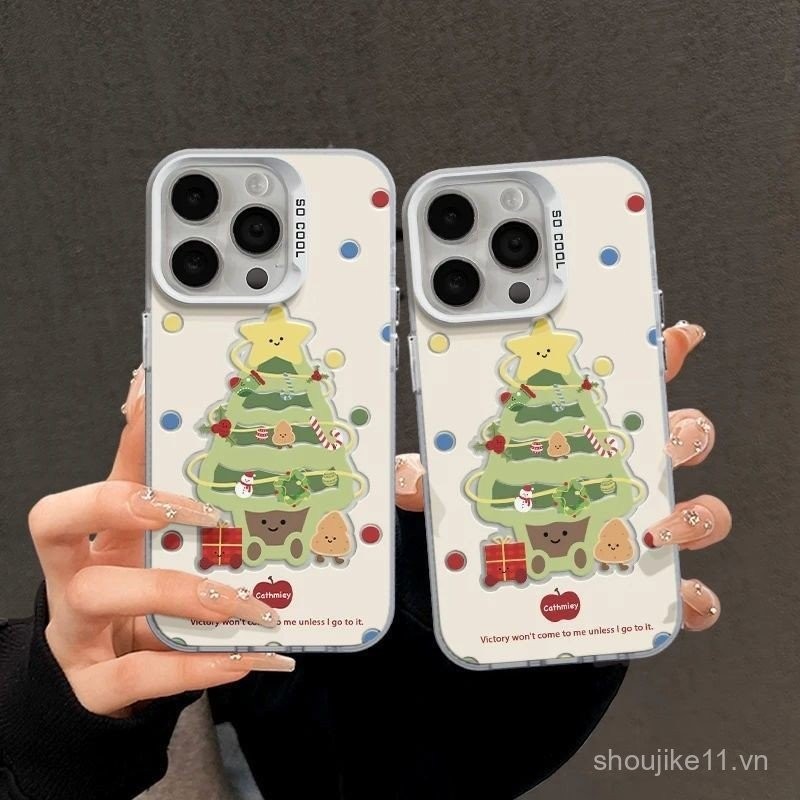 Ốp điện thoại di động Christmas màu chấm bi màu sắc cây thông Noel mới của Apple 16/15 dành cho các mẫu iPhone: 16, 11, 12, 13, 14, 15ProMax, 7Plus, 8Plus, 11Pro, 13Pro, X, ốp điện thoại di động Christmas thiết kế sang trọng XR, XS Max-Xu hướng và sự sang