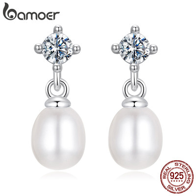 Bamoer 925 Sterling Sliver Bông Tai Moissanite Ngọc Trai Thiết Kế Trang Sức Quà Tặng Cho Nữ