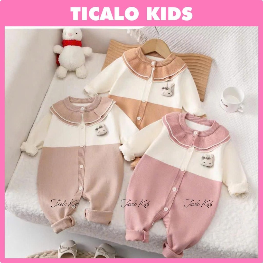 [HÀNG QUẢNG CHÂU] Body Đồ Liền Thân Cho Bé Sơ Sinh - Chất Len Dày Dặn - Có Hình Thỏ Gắn Xinh