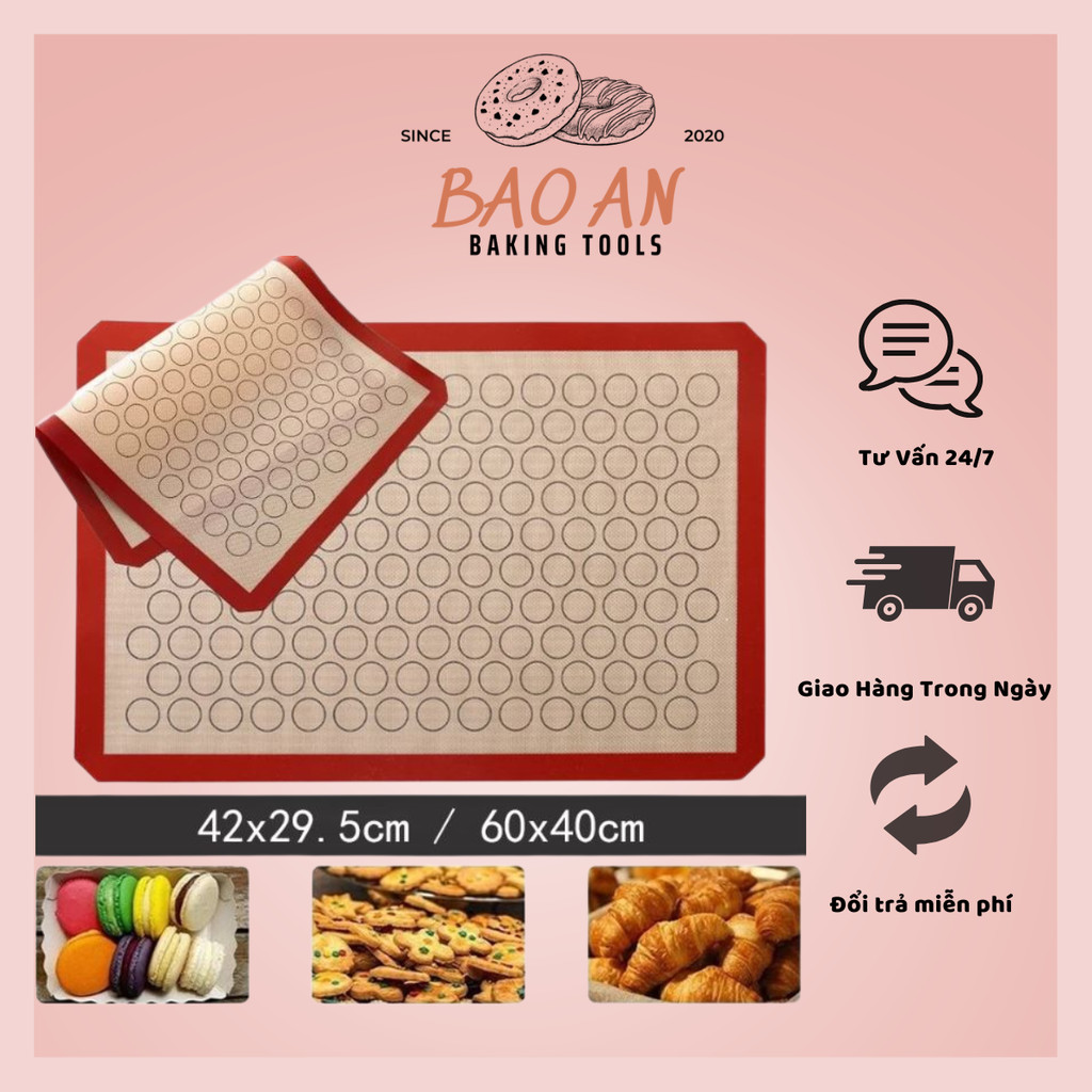 Thảm nướng Spila, tấm lót lò nướng chia ô nướng bánh Macaron, su kem bằng sợi thủy tinh chịu nhiệt 240 độ