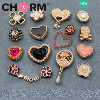 Kim Loại jibbitz crocs charm crocs Khóa Giày Phụ Kiện Giày Hoa Giày Ba Chiều Kim Loại Trái Tim Ngọc Trai Kim Cương ins Khóa Trang Trí Thời Trang