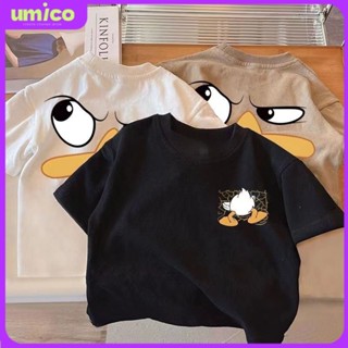 UMICO Áo thun cotton cổ tròn in hình vịt Donald cho bé trai và bé gái
