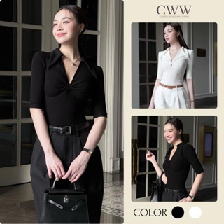 [DEAL Mở Bán] Áo thun Body cổ bẻ xoắn cách điệu.  Áo thun tay lỡ cổ bẻ thanh lịch sang chảnh A10