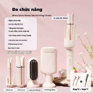 Máy uốn tóc làm xoăn tự động 5in1 ionLAMJAD Pro 3 đầu uốn 40mm, 32mm, 28mm 1 đầu uốn hippie và 1 đầu lược thẳng