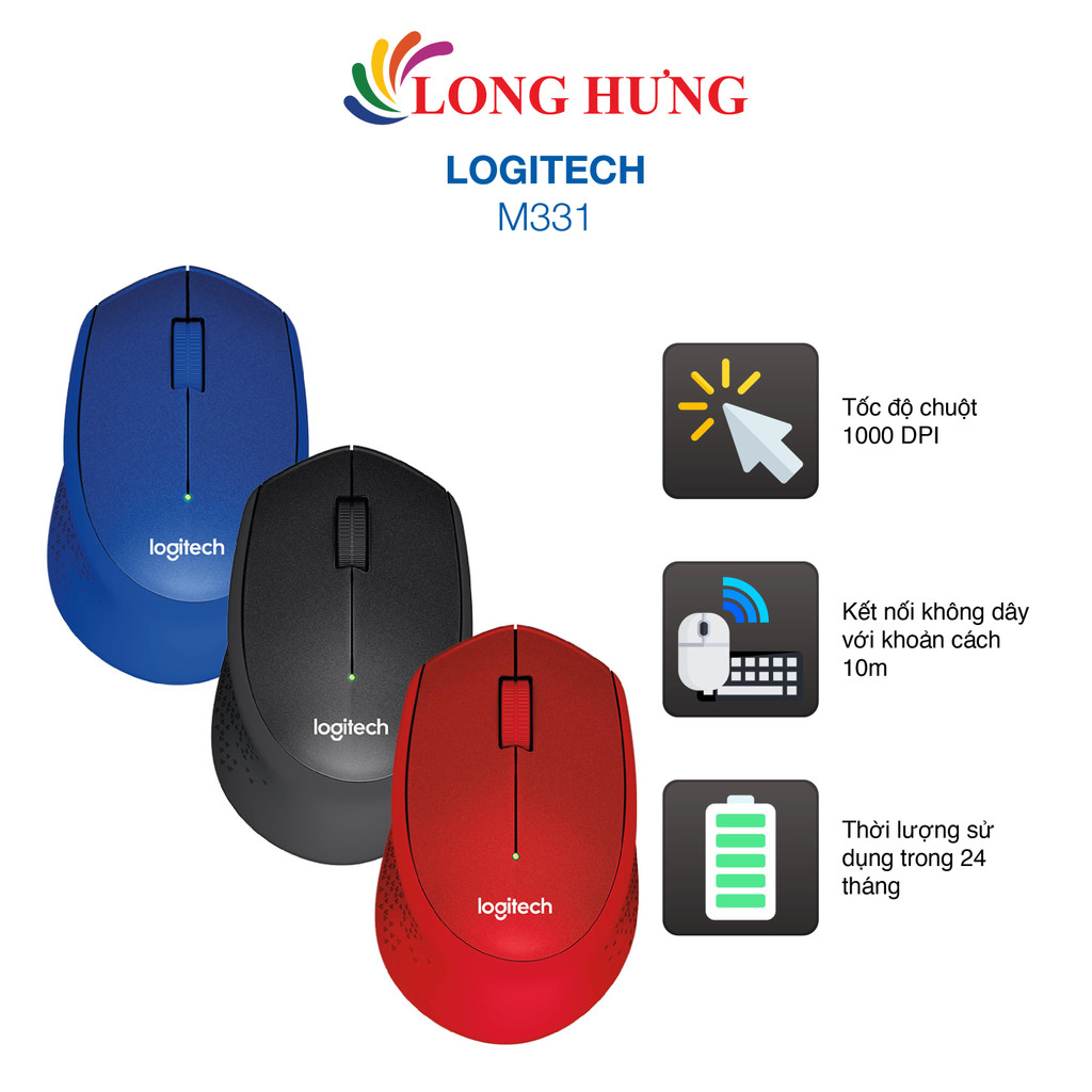 Chuột không dây Logitech M331 - Hàng chính hãng - Thiết kế nhỏ gọn Kết nối không dây 2.4GHz Tương thích nhiều thiết bị