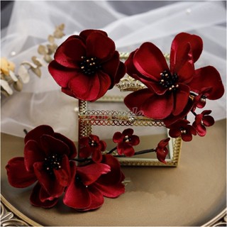 Cô Dâu Cưới Bánh Mì Nướng Đầm Bữa Tối Chụp Ảnh Chụp Ảnh Headflower Phụ Kiện Thời Trang Rượu Hoa Đỏ Kẹp Tóc Bộ Tóc Vòng