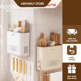 Hộp đựng đũa thìa Ecoco treo tường mẫu mới| Kệ để đồ nhà bếp không cần khoan tường kèm khay hứng nước Giadunghomeab
