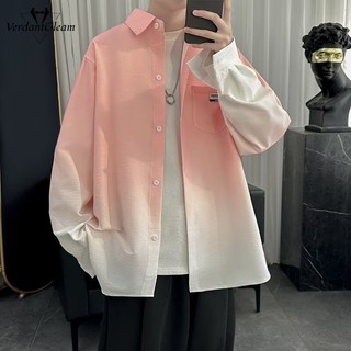 VG Áo sơ mi nam dài tay chuyển màu , Thương hiệu thời trang rộng rãi Pu Đẹp trai Thanh niên Phong cách cặp đôi, 4 màu tùy chọn
