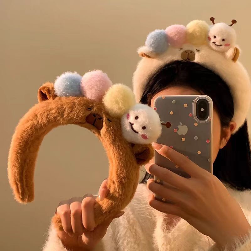 Bờm tóc rửa mặt viền rộng hình con sâu bướm dễ thương mẫu mới Bờm tóc lông thú cá capybara hoạt hình