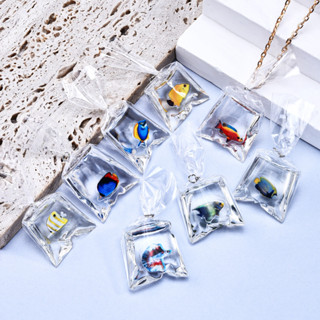 2 Chiếc Nhựa Trong Suốt Giả Cá Vàng Mặt Dây Chuyền DIY Handmade Móc Khóa Trang Sức Phụ Kiện