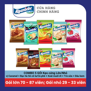 COMBO Kẹo cứng Alpenliebe đậm vị sữa béo hương Caramel, Dâu sữa, Trà sữa và kẹo cứng có nhân Xoài muối ớt
