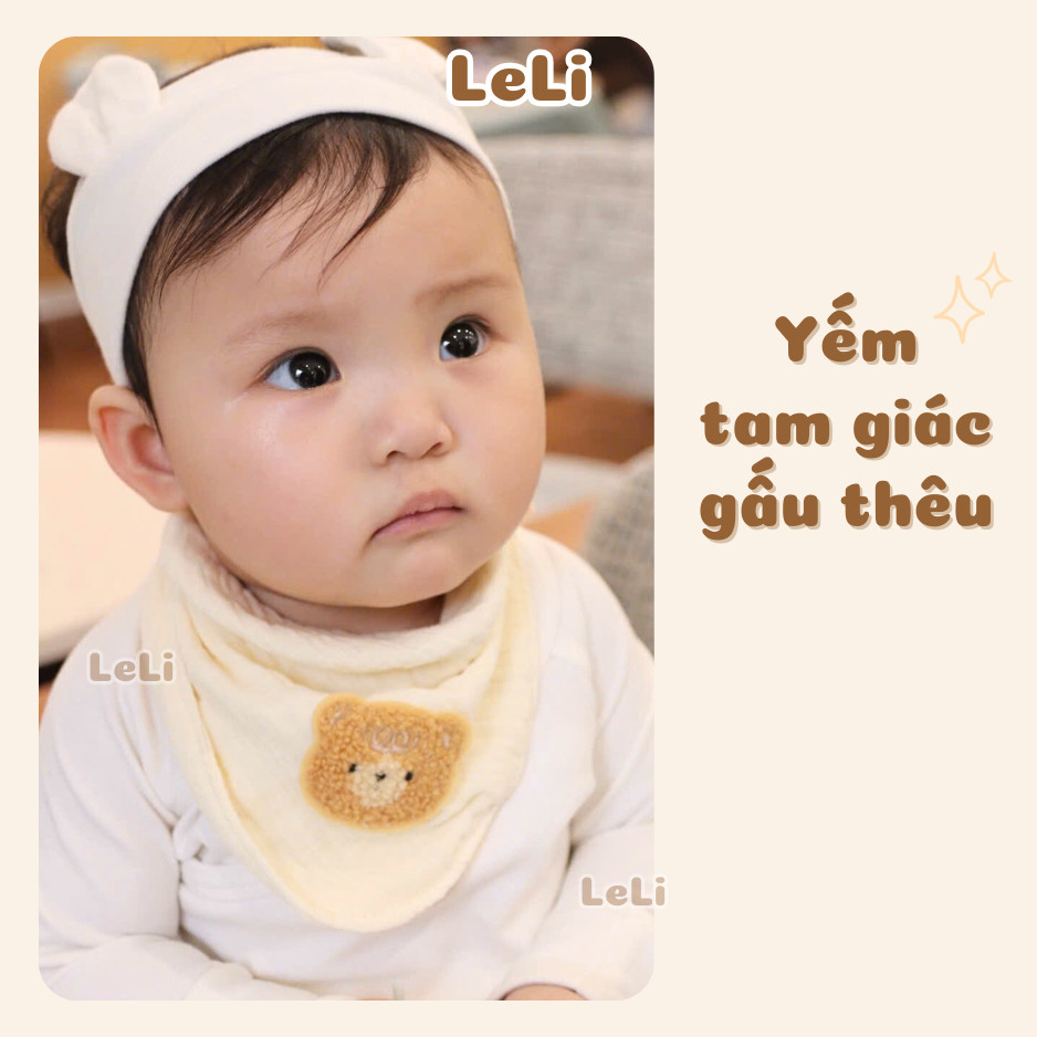 Khăn Yếm Vải Muslin Be Thêu Gấu Hàn Quốc An Toàn Cho Bé 0-4 Tuổi - Vải Muslin Cao Cấp Xuất Dư