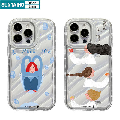 Suntaiho Fresh and Fun Minh họa Phong cách Ốp điện thoại trong suốt TPU mềm Vỏ chống sốc cao cấp cho iPhone 11 12 13 14 15 16 Pro max IP 7 8 Plus Iphon X Xs XR Xs max