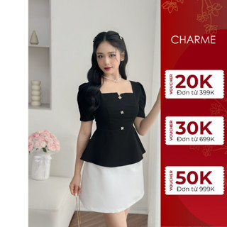 Áo peplum thiết kế cổ vuông đính cúc cao cấp Charme 306002