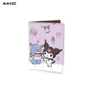 MAHES Vỏ hộ chiếu Sanrio, Bảo vệ in PU hoạt hình, Hộp đựng thẻ ID Du lịch Giá đỡ hộ chiếu di động