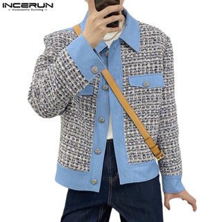 Incerun Nam Thời Trang Hàn Quốc Thiết Kế Chắp Vá Áo Blazer Dài Tay Thường Ngày
