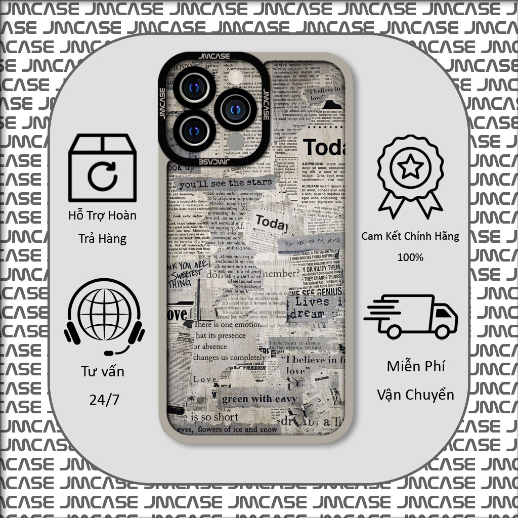 Ốp lưng iPhone Cạnh Vuông Samsung Xiaomi Oppo Báo Cũ Sưu tầm Vinatge Collage