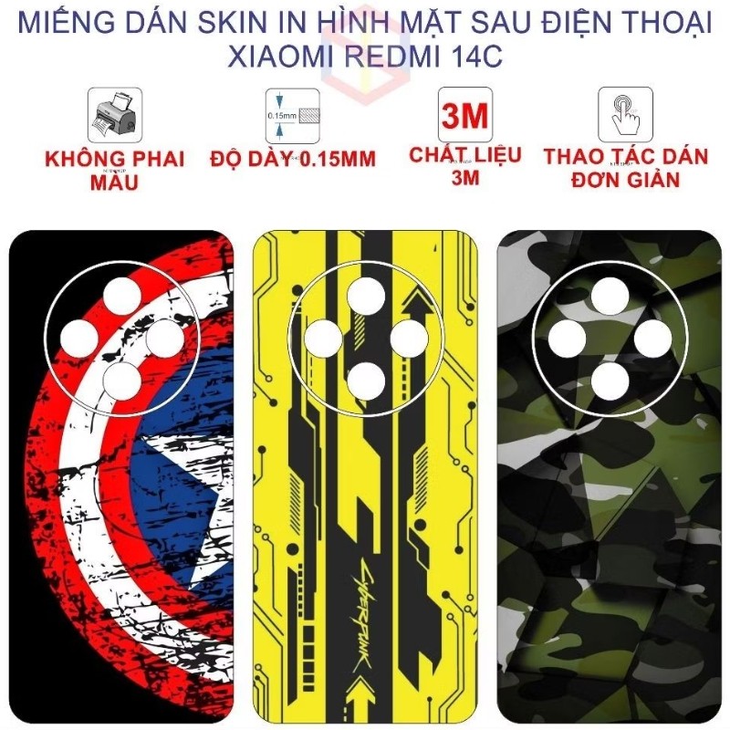 (Redmi 14C) Dán Skin mặt sau Xiaomi Redmi 14C VTstore