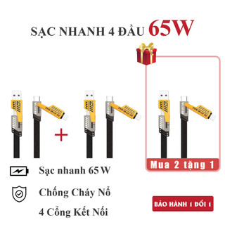[MUA 2 TẶNG 1] Cáp sạc 4in1, Dây sạc nhanh tối đa 65W, Dây dù, đầu cáp kim loại, chống gẫy - Cáp sạc điện thoại.