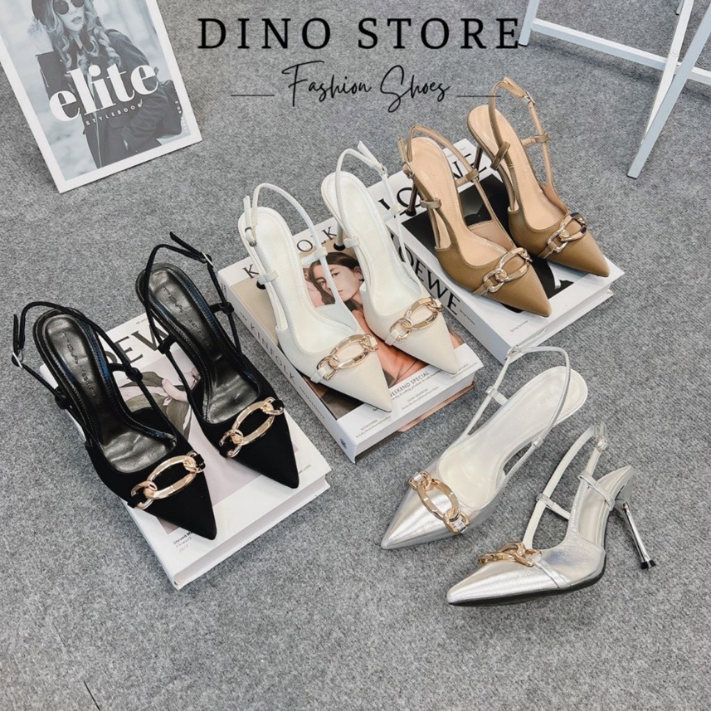 Giày cao gót 9 phân gót nhọn mũi nhọn khóa xích bản to chất tuyết nhung cao cấp NC Store - Mã Q65