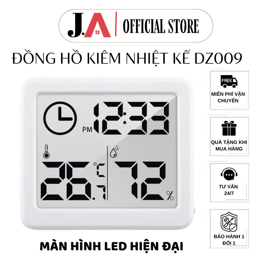 Đồng Hồ Kiêm Nhiệt Kế Điện Tử DZ009, Đo Độ Ẩm, Đồng Hồ Sang Trọng Mỏng Nhẹ Đo Nhiệt Độ Phòng JA OFFI