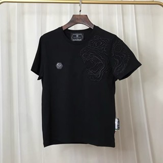 Áo Thun Thêu Hổ 1 Vai Philipp Plein qp KCloset Áo Phông Cotton Dày Dặn Dáng Rộng Nam Nữ NA452