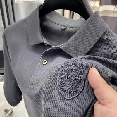 Áo sơ mi Polo nam thêu tay ngắn dáng rộng cổ áo thoáng khí và thấm mồ hôi LY63