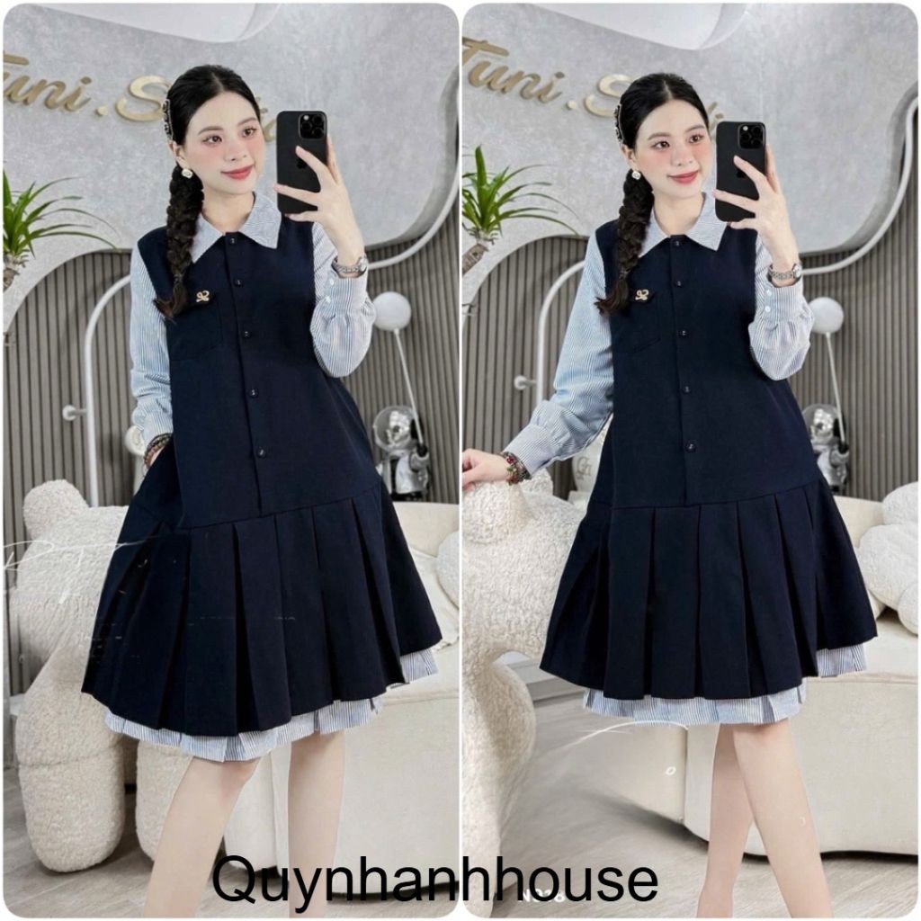 <Đầm bầu Quynhanhhouse> (NH CLOTHING)  chân dập tay kẻ M11233 sm