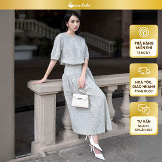 SWANLAKE | Set Bộ Nữ Hoa Nhí Áo Tay Lỡ Nhún Bo Chun Chân Váy Maxi Cạp Cao Xếp Ly Lưng Thun B12995