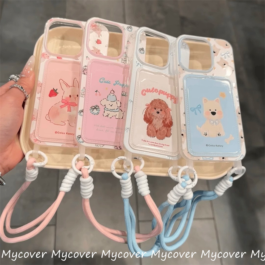 Túi Đựng Thẻ Vỏ Điện Thoại + Vỏ Dây Đeo Tương Thích Cho iPhone 11 13 12 14 15 16 Pro Max iPhone 6 7 8 Plus X XR Xs Max Lưu Trữ Thay Đổi Hình Ảnh Bìa Mềm Hoạt Hình Thỏ Nơ Màu Hồng