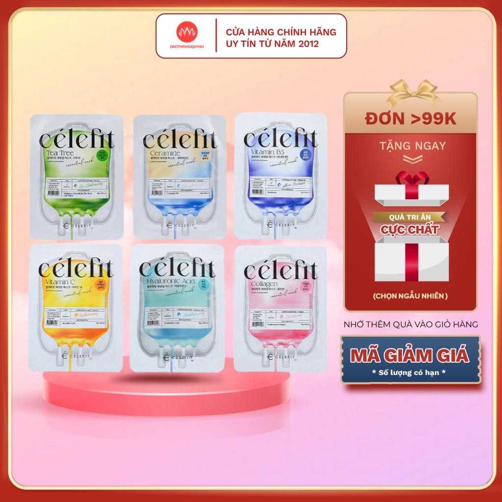 Mặt nạ Celefit Essential Mask Hyaluronic Acid cấp ẩm dưỡng da 23g chính hãng Hàn Quốc- Mẫu Mới