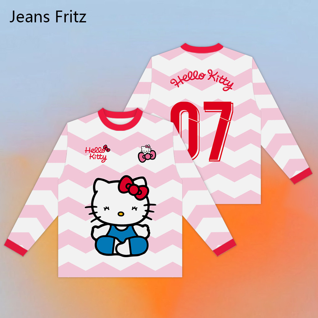 2024 Mới Hello Kitty Chung Quần Áo Hoạt Hình Dễ Thương Hello Kitty Áo Thun Dài Tay Màu Hồng