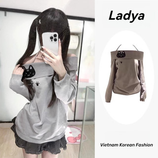 Áo coquette tay dài Áo trễ vai Áo phông trễ vai mèo con Kiểu Nhật áo hở vai buộc cổ phối vuốt mèo dễ thương