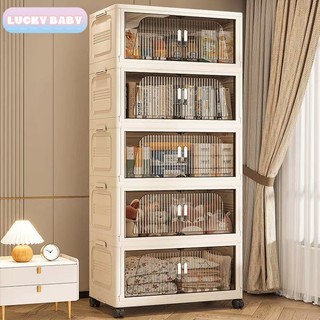 Tủ nhựa gấp gọn đựng đồ có bánh xe, chất liệu nhựa PP chống ẩm và bụi