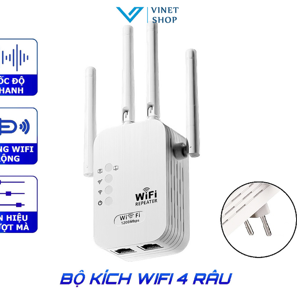 Kích Sóng Wifi 4 Râu Ăng Ten Phát Xuyên Tường Chuẩn N Tốc Độ 300mbps Kiêm Router Kích Wifi Siêu Mạnh