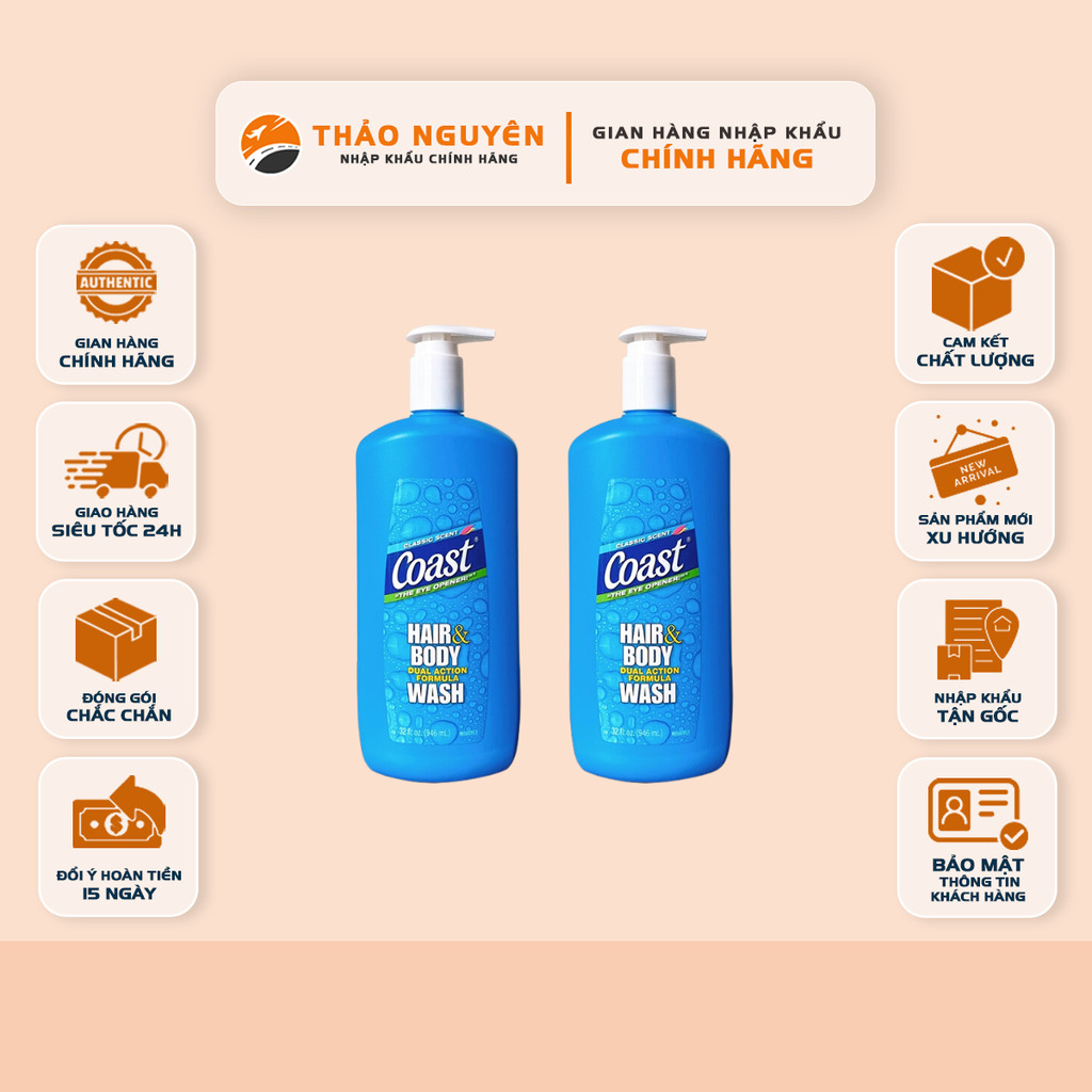 Sữa tắm gội Coast 946ml dành cho nam, sữa tắm Coast Mỹ 946ml
