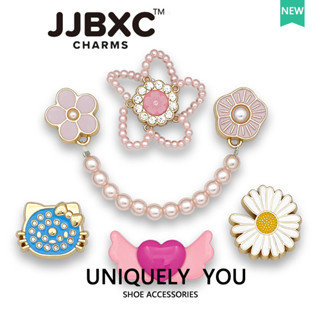 JJBXC Charm phụ kiện giày Cross - Khóa trang trí ngọc trai hồng cánh hoa mặt dây chuyền hợp kim cao cấp chính hãng - Phù hợp mọi loại giày dép - Sticker Dép Cross