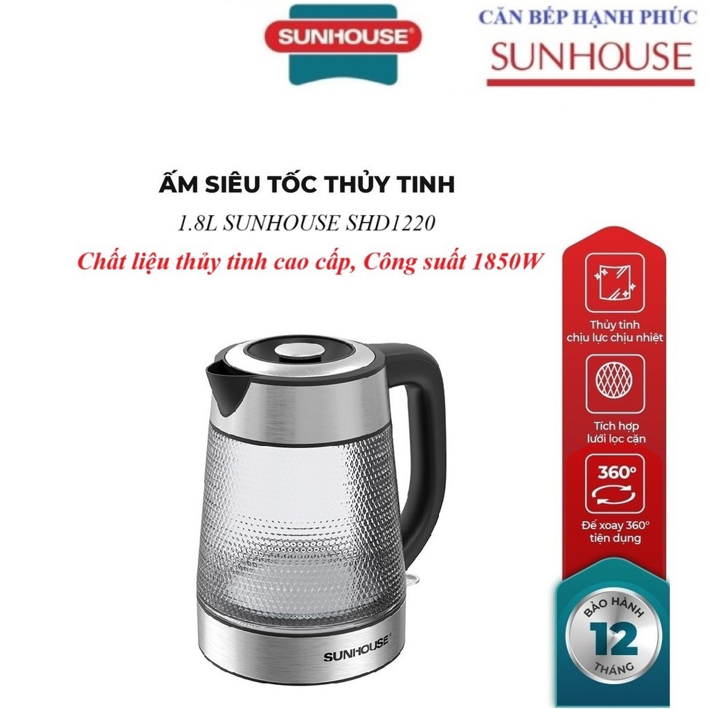 Ấm siêu tốc thủy tinh SUNHOUSE SHD1220