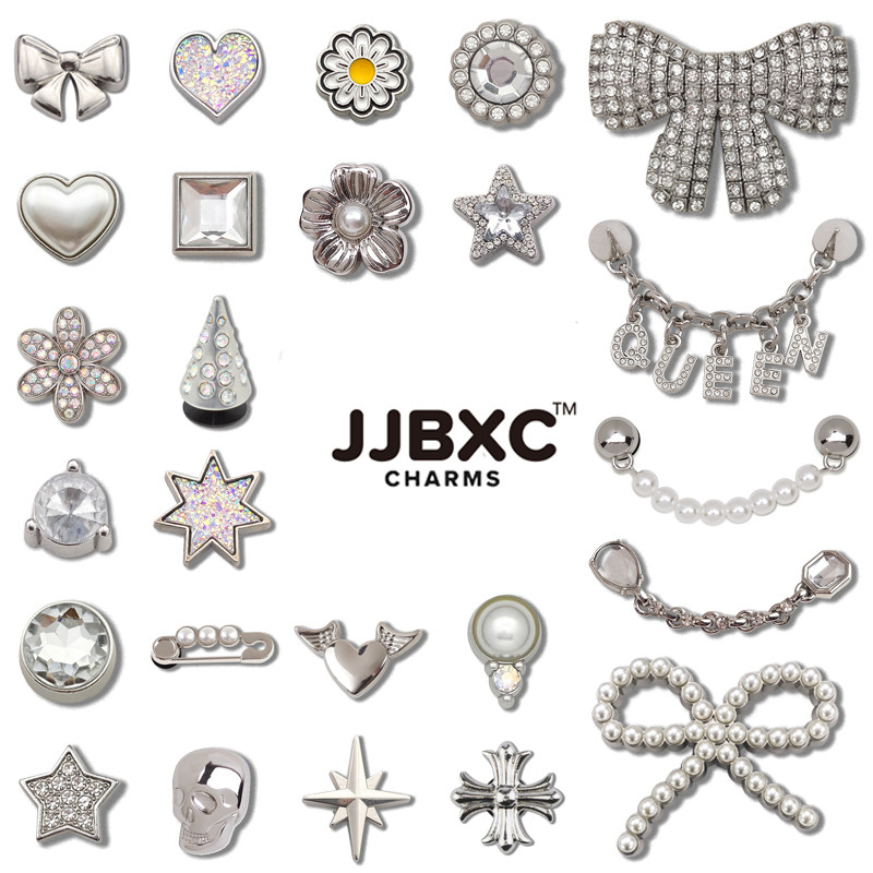 JJBXC Charm Cross Khóa Giày Sao Năm Cánh Phụ Kiện Nơ Ngọc Trai Trang Trí Giày Sticker Dép Cross