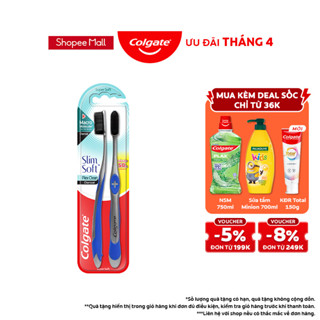 Bộ 2 bàn chải Colgate Slimsoft Flex Clean Charcoal nguyên khối than hoạt tính kháng khuẩn