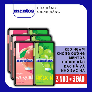 COMBO Kẹo ngậm không đường Mentos Hương Đào/Nho Bạc Hà (hộp nhựa) mang đến hơi thở tươi mát