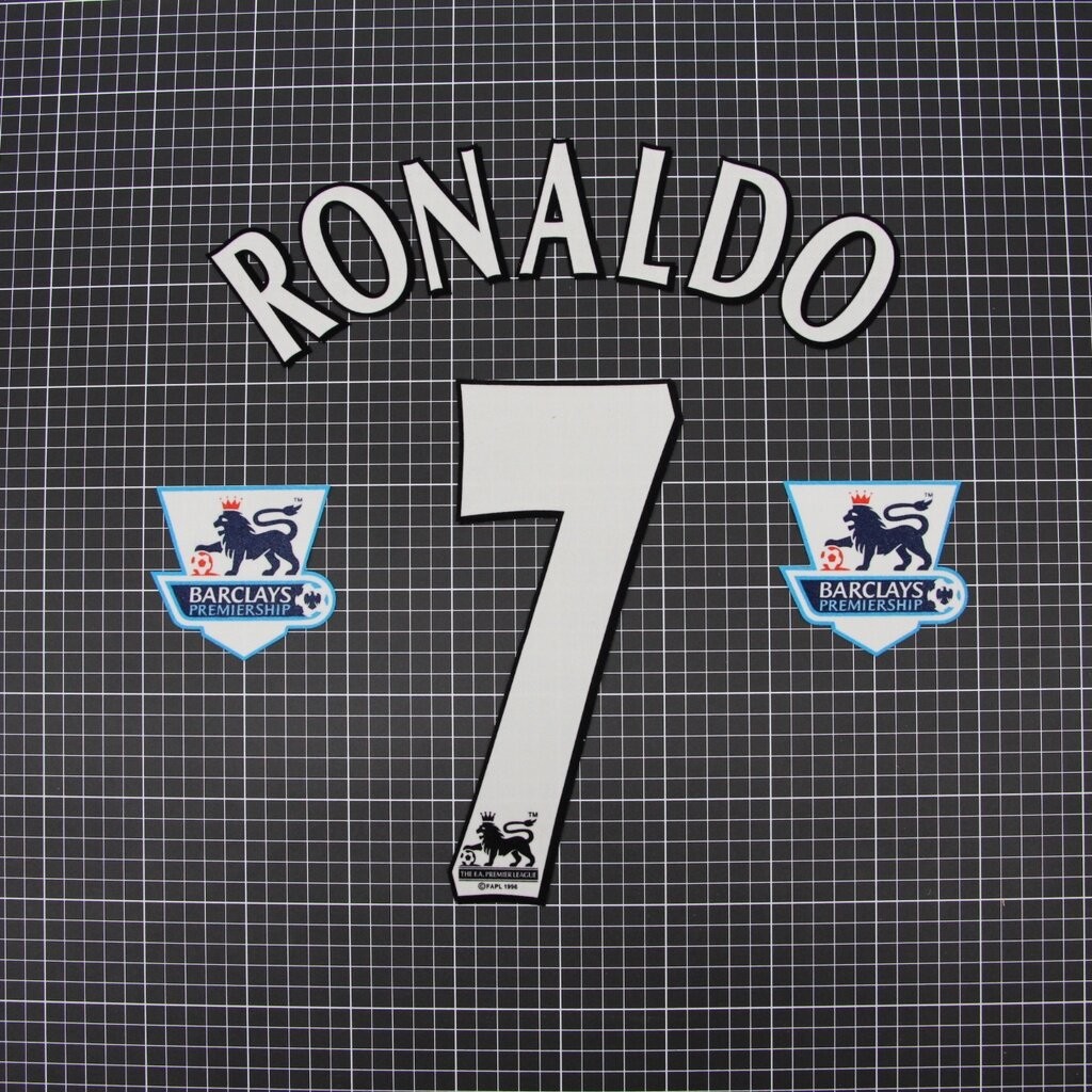 RONALDO Full Tùy Chọn Bộ 2004-2006 Số Nhung 7 + Trắng Cánh Tay Bầu Trời Edge Patch EPL 2004-06 Kích 
