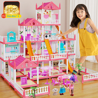 Mô hình đồ chơi lắp ghép nhà búp bê cho bé gái màu hồng,Tự do xây dựng, Rèn luyện kỹ năng tư duy của con bạn