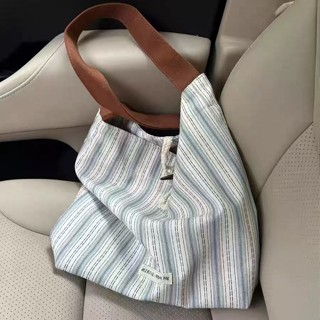 Túi tote canvas in họa tiết sọc Hàn Quốc cho phụ nữ dung tích lớn