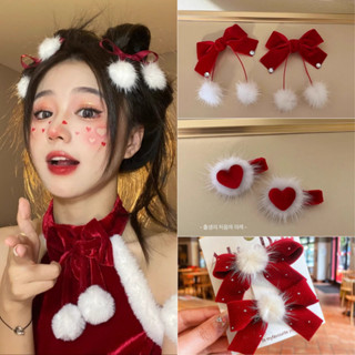  2 Bộ Nhung Đỏ Trắng Tóc Nơ Flash Khoan Kẹp Tóc Nữ Bên Nổ Cao Cấp Phụ Kiện Tóc Quà Tặng 